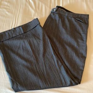Slate gray wide leg herringbone pants w/ shiny sliver thin pinstripes size 22